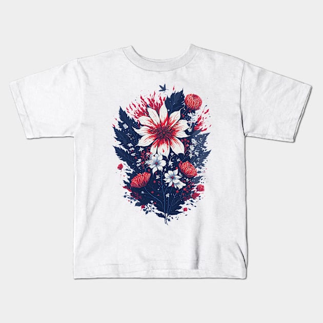 4th of July - Floral America Kids T-Shirt by ElMass